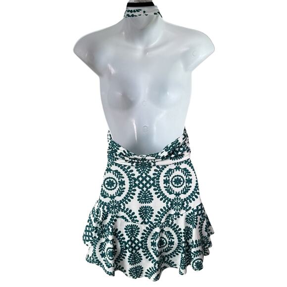 Boho Backless Halter Romper Sz Small White Green Floral Print Ruffle Resort READ - Picture 6 of 16